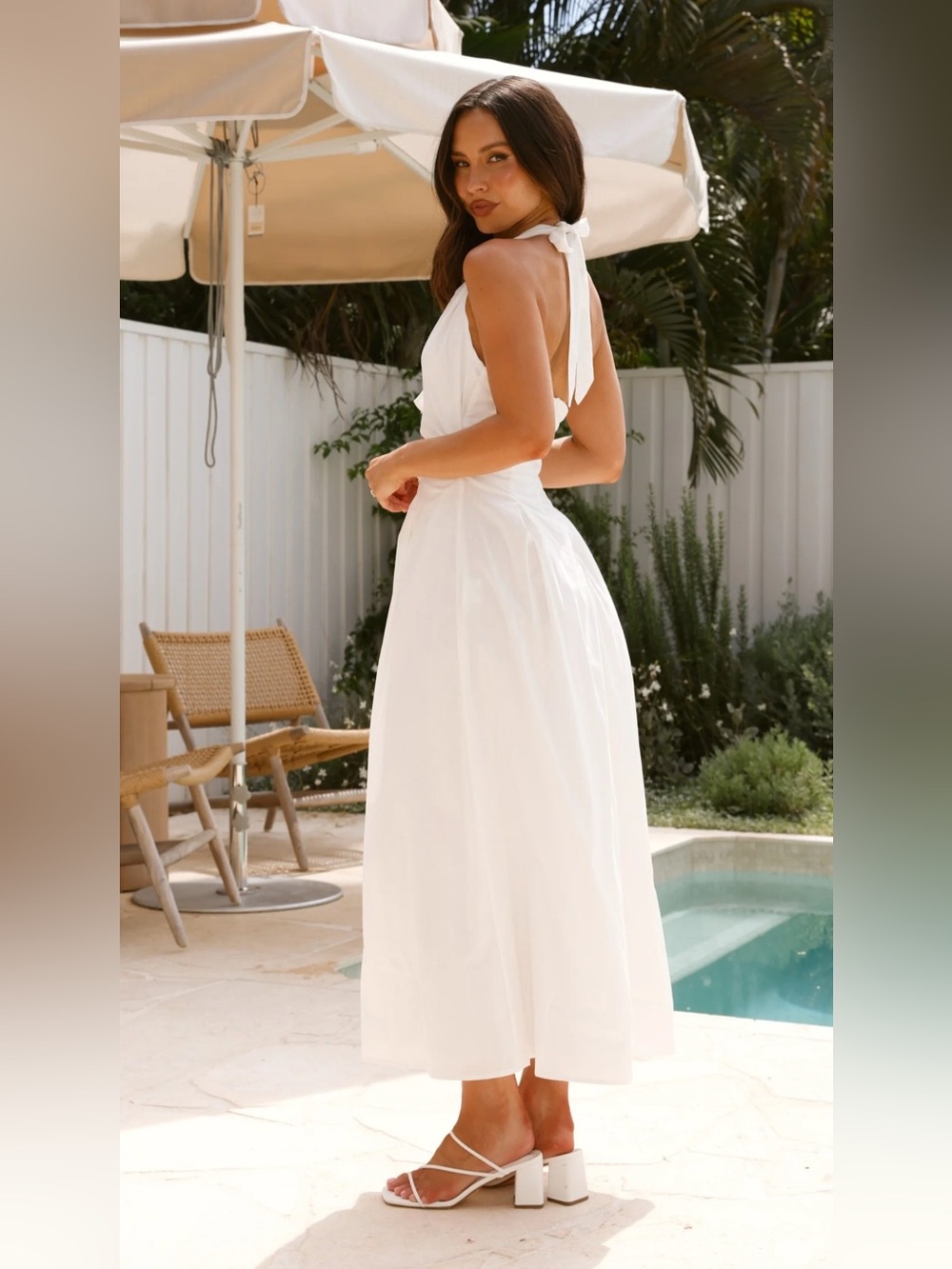 NWT Billy J Wesley Halter Neck Maxi Dress White Cotton Size 6 Pockets - Picture 4 of 13